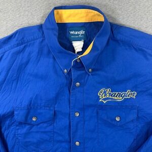 Wrangler Western Shirt Mens 2XL Royal Blue Yellow Embroidered Long Sleeve Rodeo